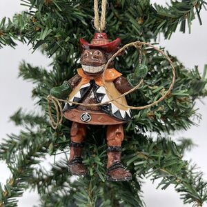 Southwestern Christmas Ornament Kitsch Cowboy Horse w/ Lasso Rope Western Sante‎